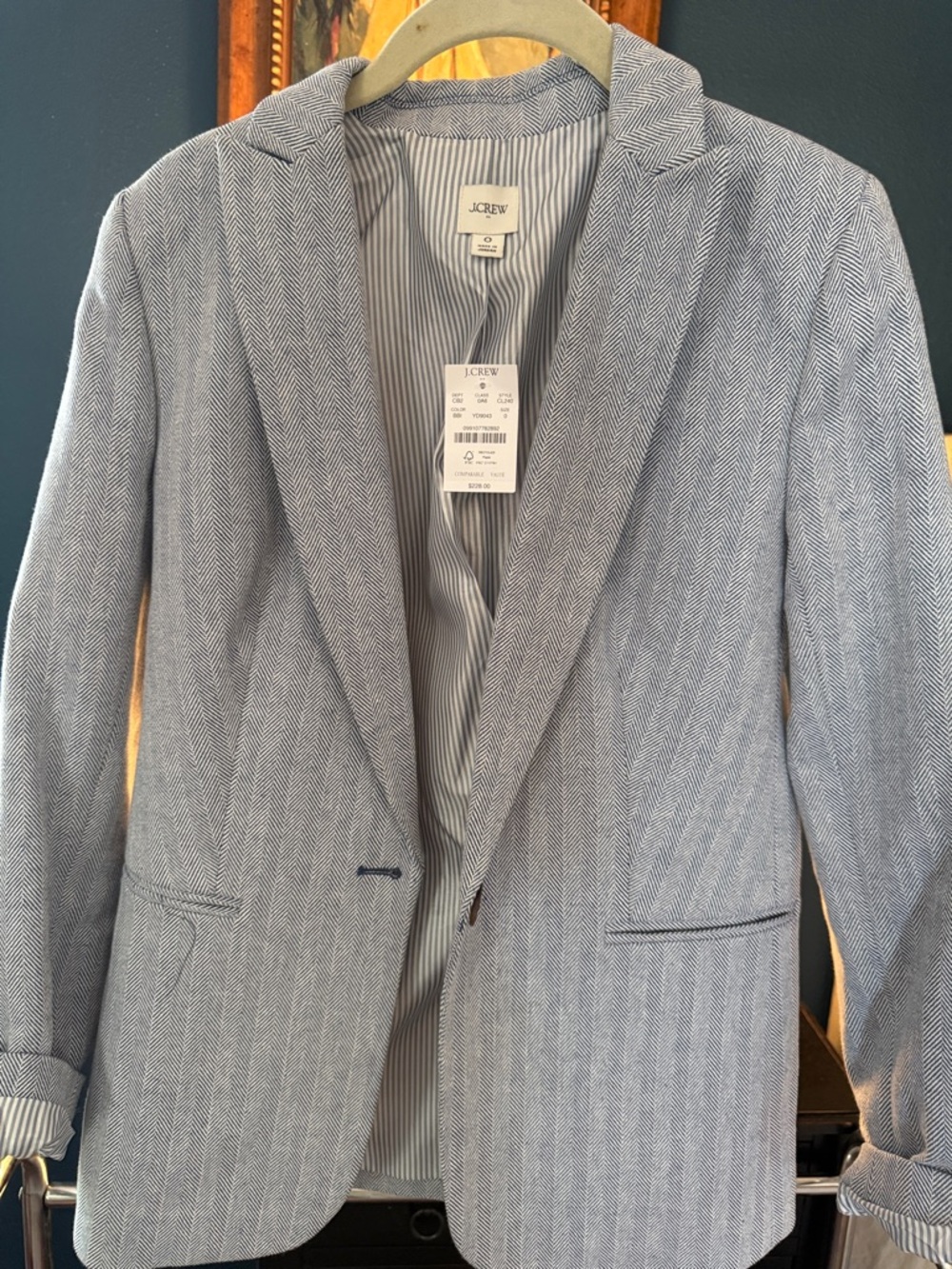 J. Crew Light Blue Herringbone Blazer
